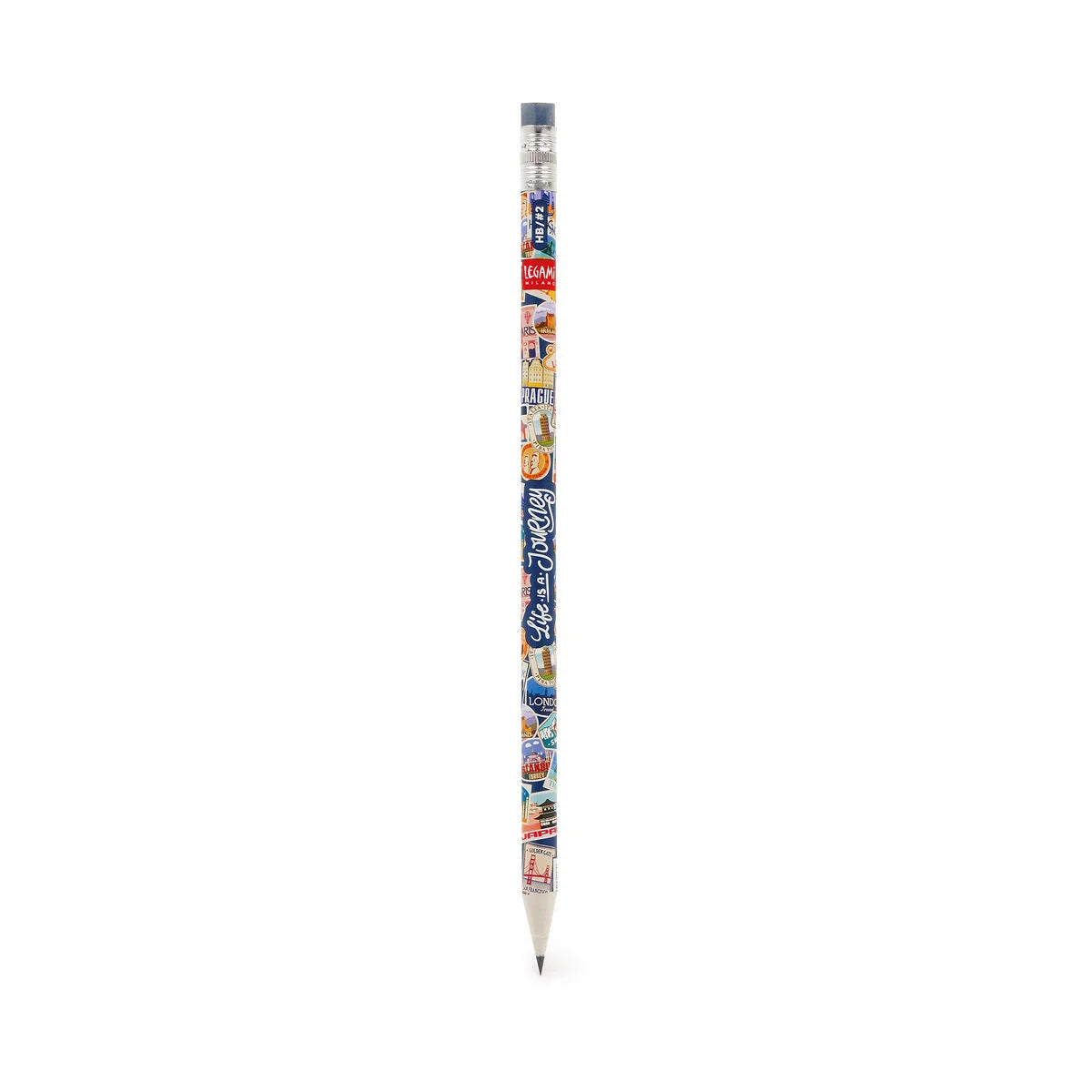 Legami Bleistift Travel Stickers aus der Kollektion I used to be a Newspaper – Bleistift mit Reise-Motiv und Flugzeug-Radiergummi