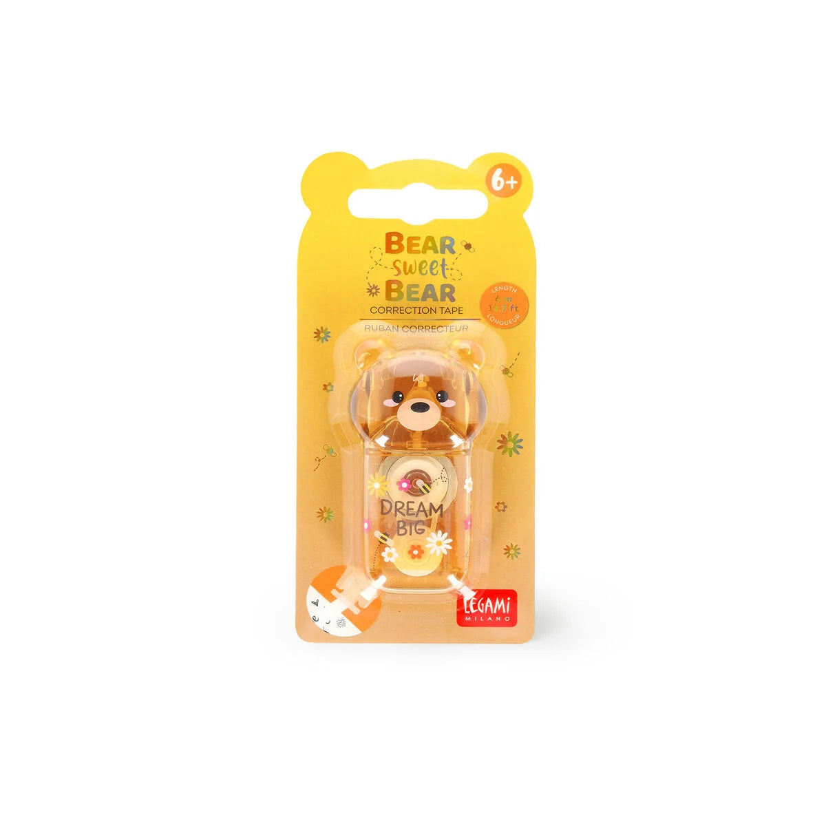 Legami Korrekturroller Bear Sweet Bear in originaler Blister-Verpackung – Bären-Design mit Dream-Big-Schriftzug und Legami-Logo