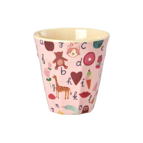 Rosa Becher mit "Abc" Motiv von Rice, 250ml