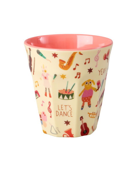 Rosa Becher mit "Music Band" Motiv von Rice, 250ml