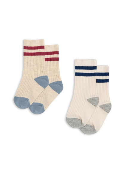 2er Socken-Set "off white/multi strip" von Konges Slojd, verschiedene Größen