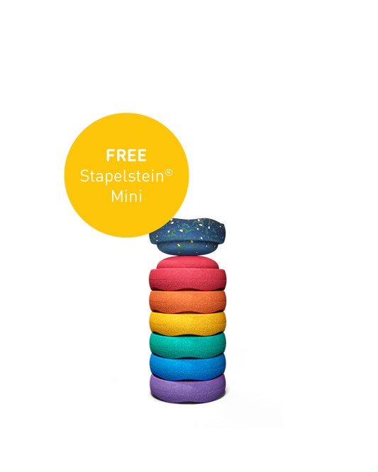 Stapelstein® Spring Special Mini Set "rainbow classic" - 6+1 Mini-Stapelsteine in Regenbogenfarben, limitierte Aktion mit gratis Mini-Stapelstein, Motorikspielzeug zur Förderung von Balance und Kreativität