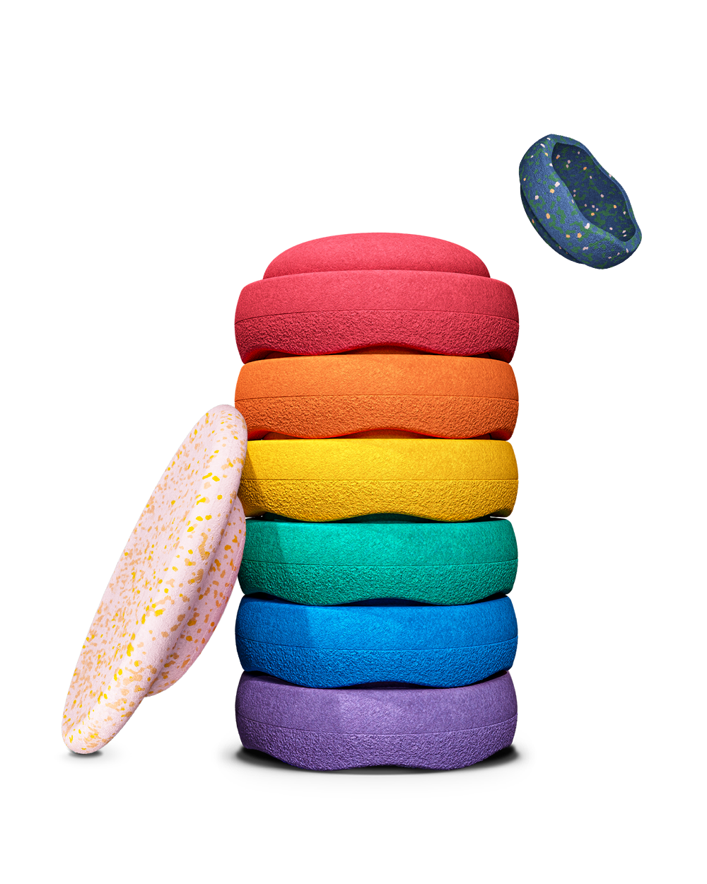 Stapelstein® "Spring Special" Rainbow Set classic - 6er Set Stapelsteine in Regenbogenfarben mit Balanceboard "Petal" und Mini-Stapelstein, Motorikspielzeug zur Förderung von Gleichgewicht, Koordination und freiem Spiel