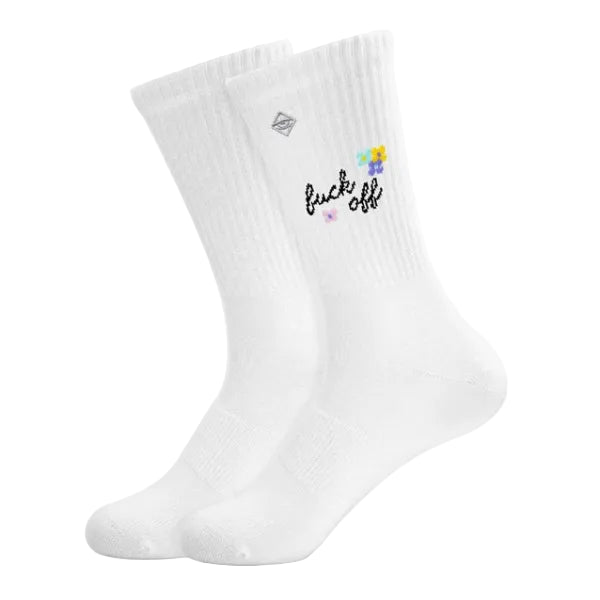 "Fuck off" - weiße Tennissocken von J. Clay für Frauen und Männer