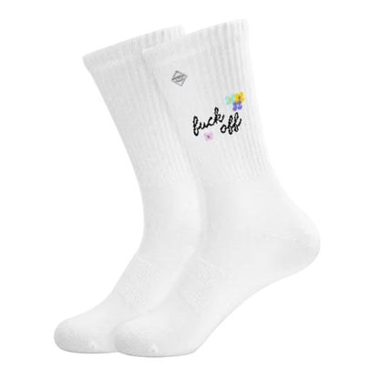 "Fuck off" - weiße Tennissocken von J. Clay für Frauen und Männer