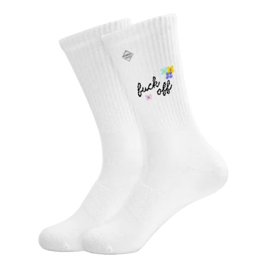"Fuck off" - weiße Tennissocken von J. Clay für Frauen und Männer
