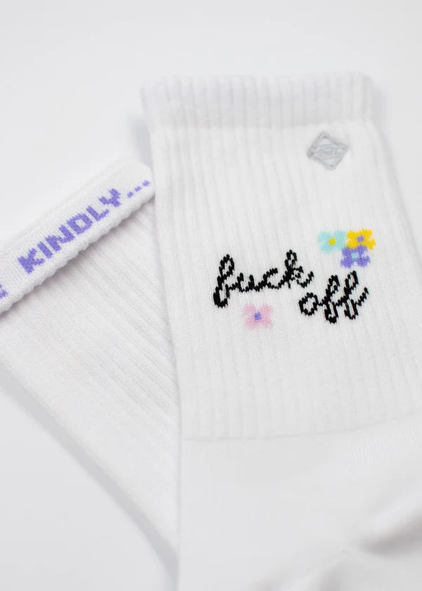 "Fuck off" - weiße Tennissocken von J. Clay für Frauen und Männer