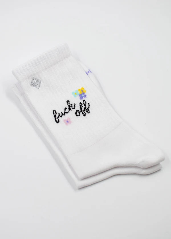 "Fuck off" - weiße Tennissocken von J. Clay für Frauen und Männer