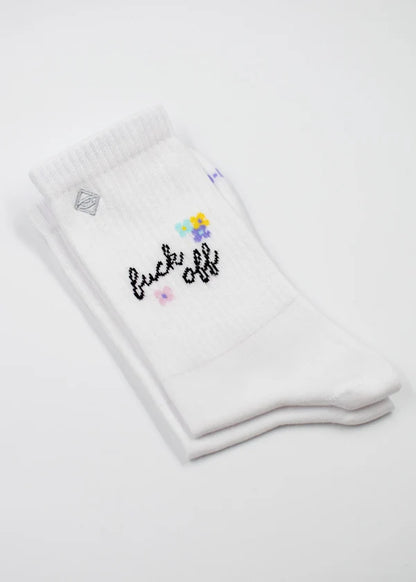 "Fuck off" - weiße Tennissocken von J. Clay für Frauen und Männer
