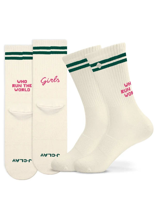 "Who run the world?" - beige Tennissocken von J. Clay für Frauen und Männer