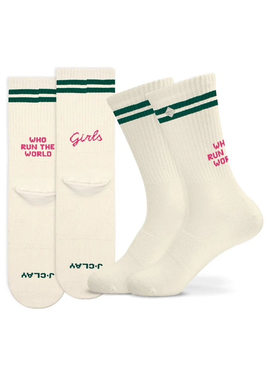 "Who run the world?" - beige Tennissocken von J. Clay für Frauen und Männer