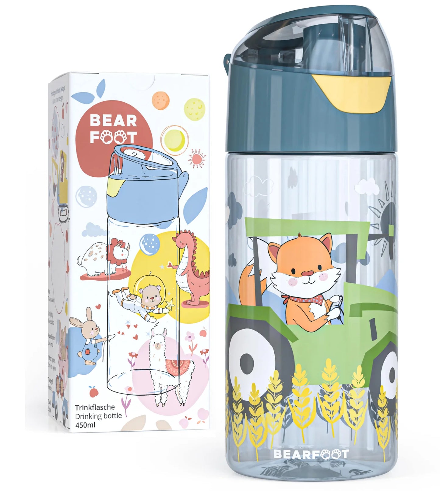 Auslaufsichere Trinkflasche mit Traktor-Motiv für Kinder