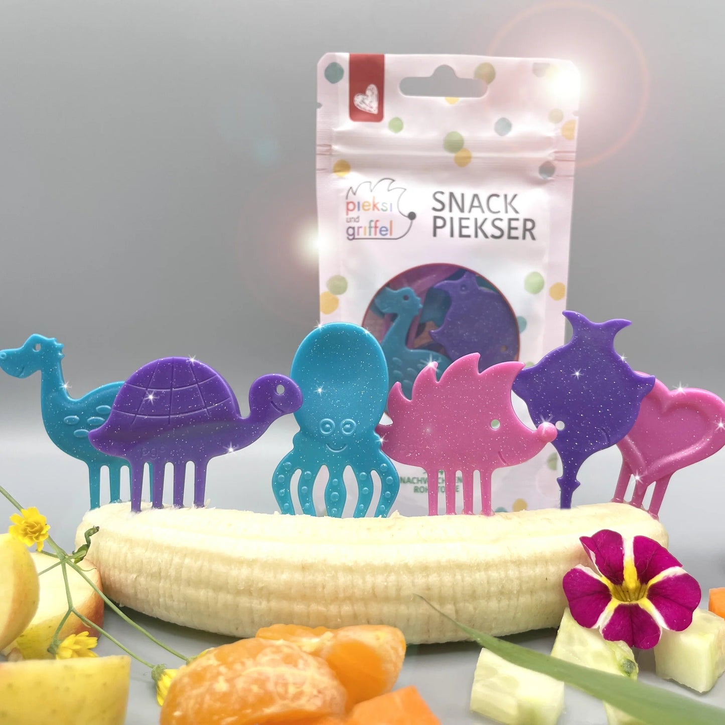 Glitter Snack Pick Set "Itzi-Glitzi-Pieksis" by Pieksi & Griffel, Set of 6