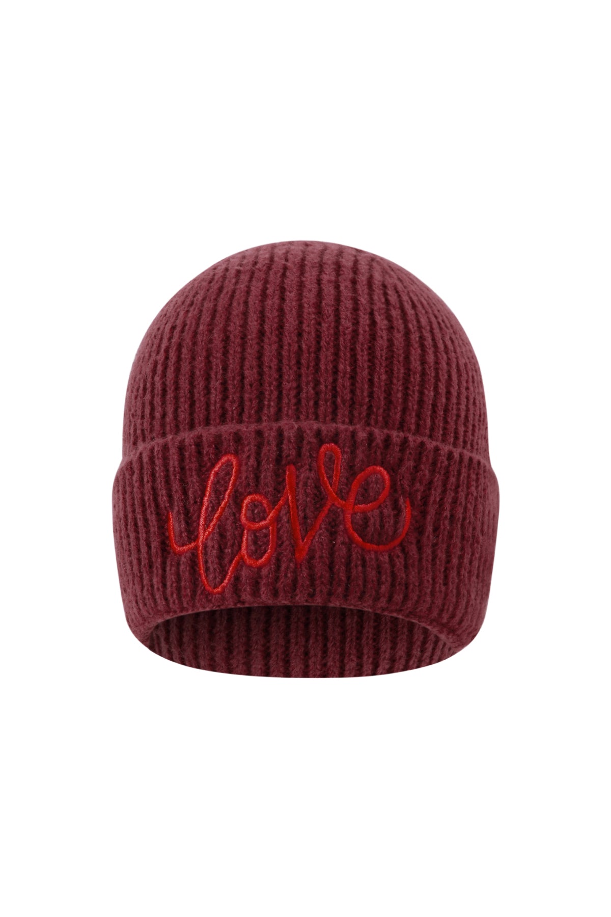 Strickmütze mit "Love"-Stickerei für Frauen, verschiedene Farben – Bordeaux