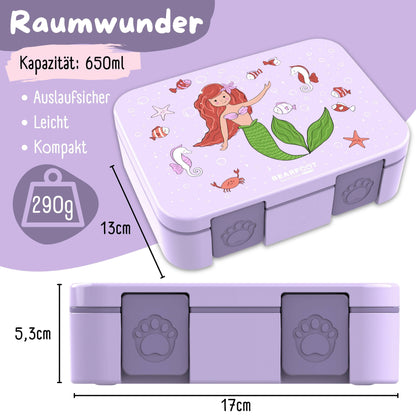 Brotdose mit "Meerjungfrau"-Motiv und Fächern, leicht & auslaufsicher, 650ml