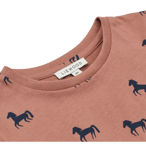 Rosa T-Shirt mit Pferde-Motiv von Liewood, Größe 56-122