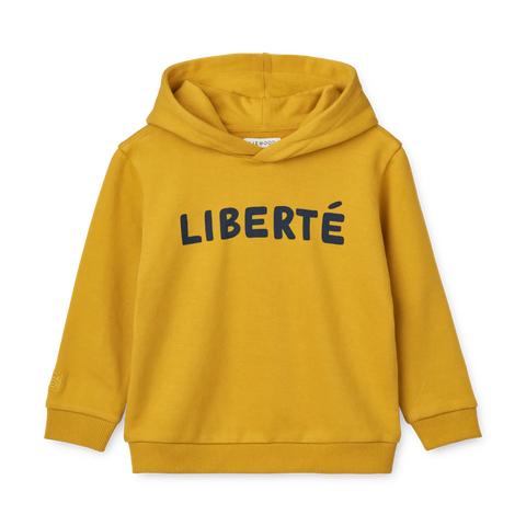Senfgelber Hildur Printed Hoodie mit Aufdruck "Liberte" von Liewood, Größe 92-122