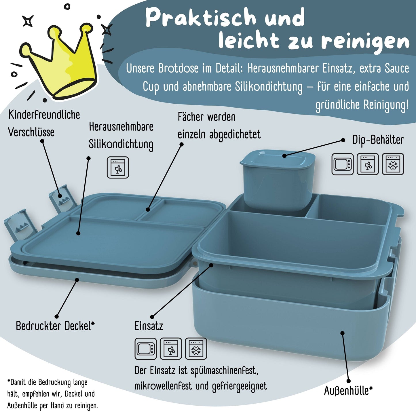 Brotdose mit "Feuerwehr"-Motiv und Fächern, leicht & auslaufsicher, 650ml