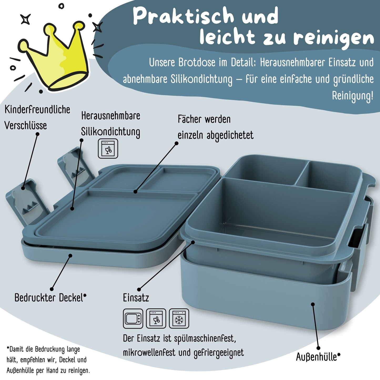 Brotdose mit "Bagger"-Motiv mit Fächern, leicht & auslaufsicher, 650ml