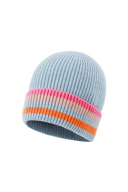 Strickmütze mit bunten Streifen, verschiedene Farben – Hellblau