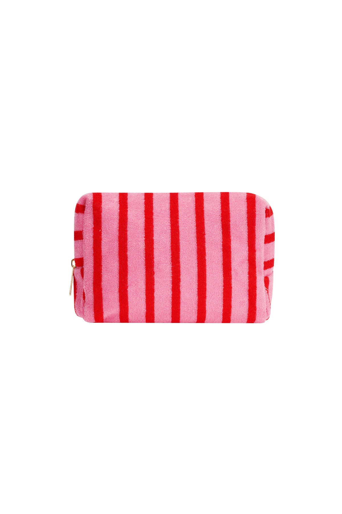 Kosmetiktasche aus Frottee mit Streifen in Rot-Rosa, 20x17cm