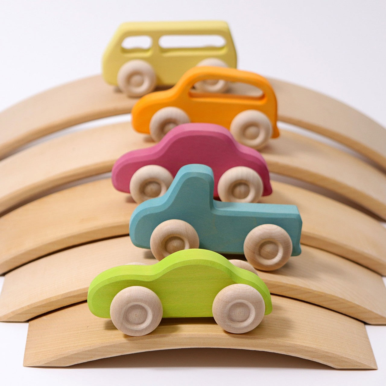 Bunte Holzautos "Slimlines" von Grimm´s, 5er Set