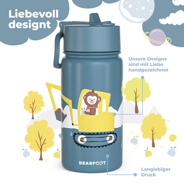 Thermo-Trinkflasche mit Bagger-Motiv für Kinder