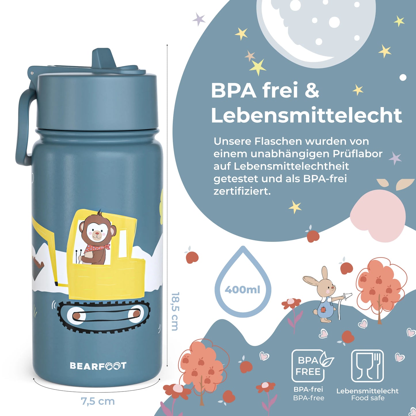 Thermo-Trinkflasche mit Bagger-Motiv für Kinder