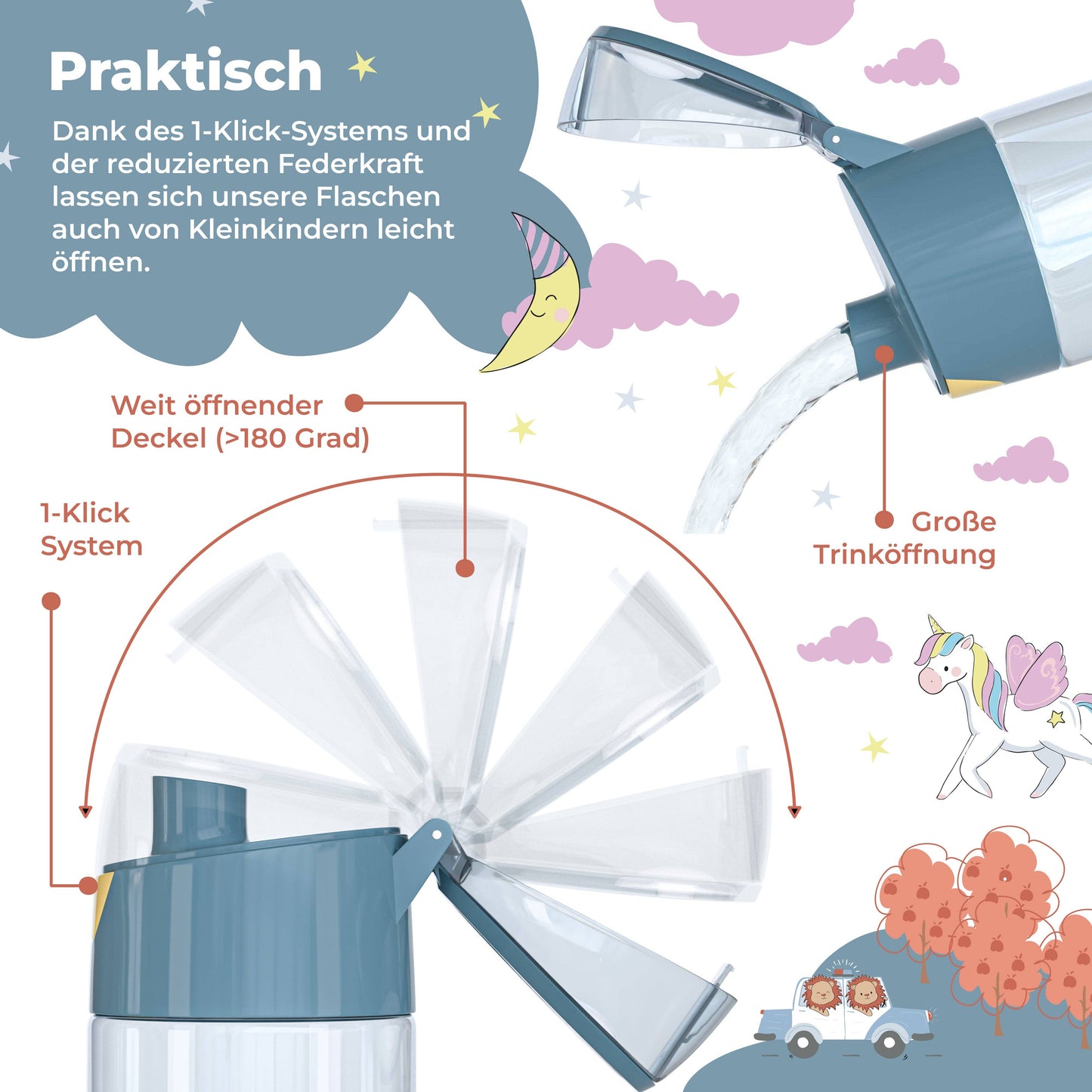 Auslaufsichere Trinkflasche von Bearfoot mit "Good Vibes"-Motiv für Kinder