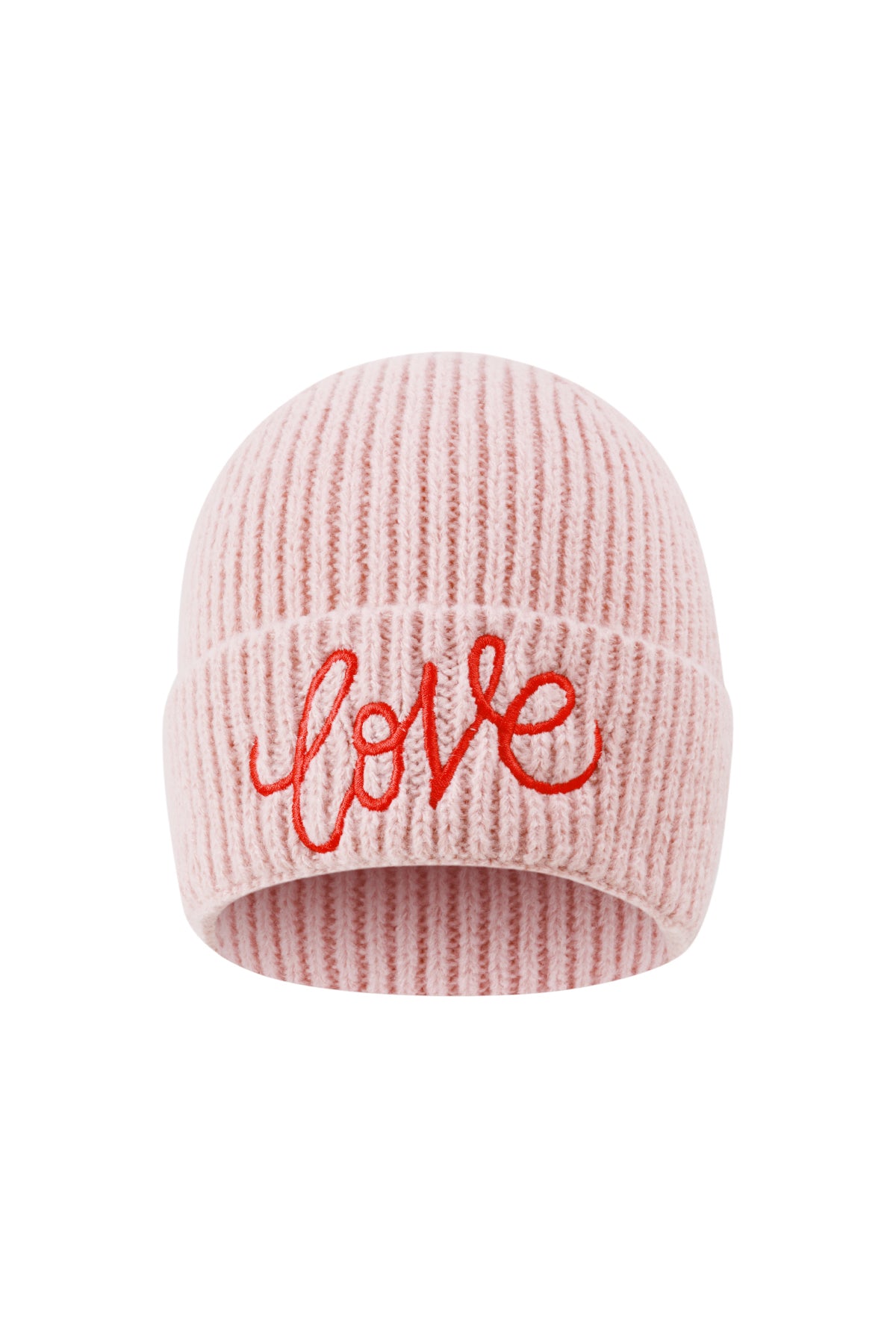 Strickmütze mit "Love"-Stickerei für Frauen, verschiedene Farben – Rosa