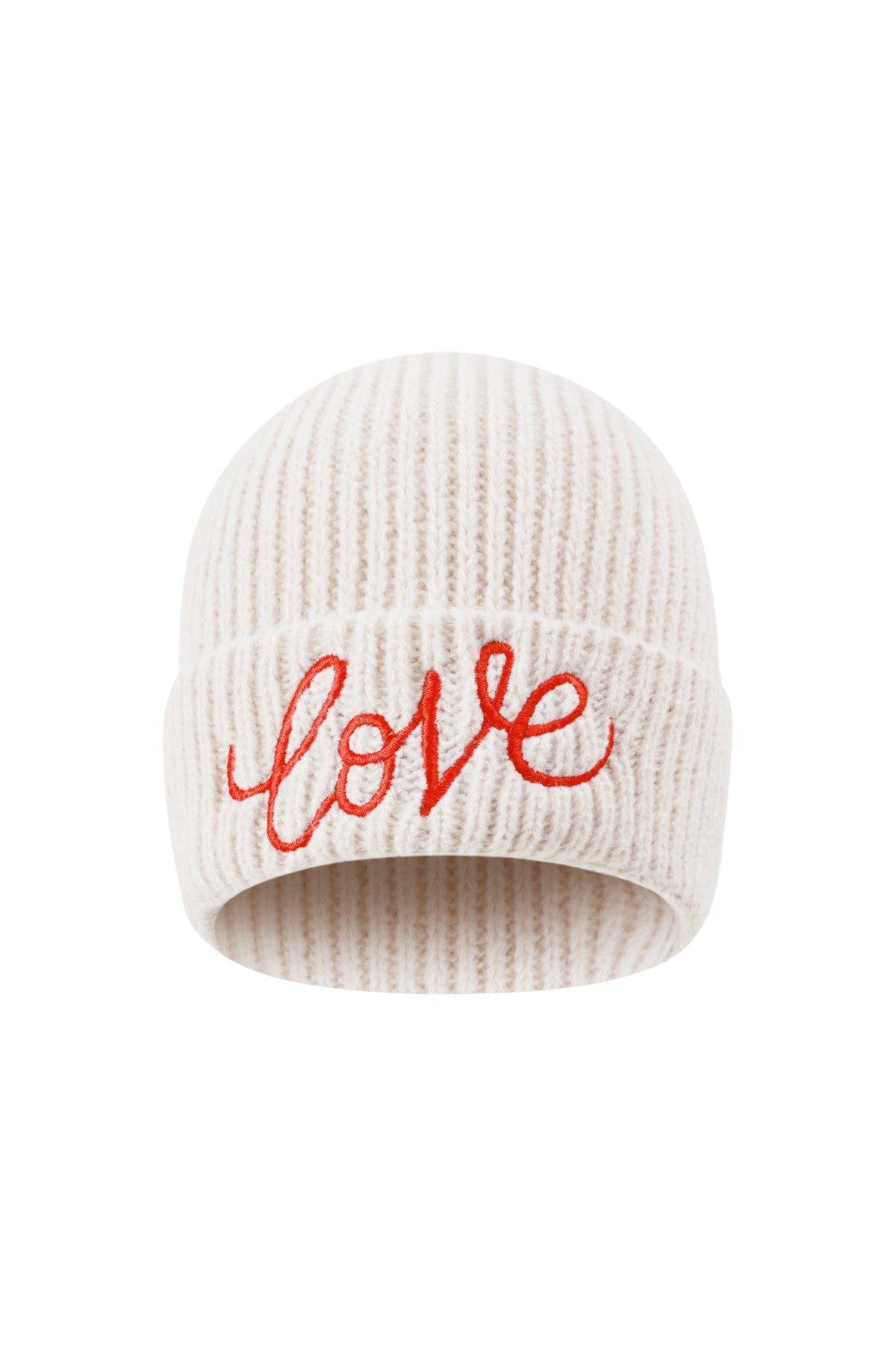 Strickmütze mit "Love"-Stickerei für Frauen, verschiedene Farben – Creme