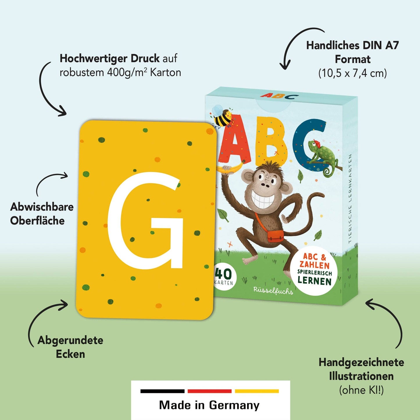 ABC-Kartenset mit 30 Buchstabenkarten und 10 Zahlenkarten von Rüsselfuchs