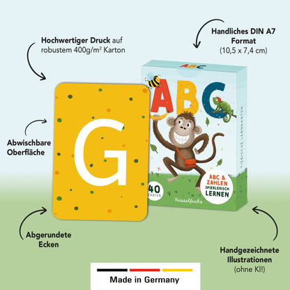 ABC-Kartenset mit 30 Buchstabenkarten und 10 Zahlenkarten von Rüsselfuchs