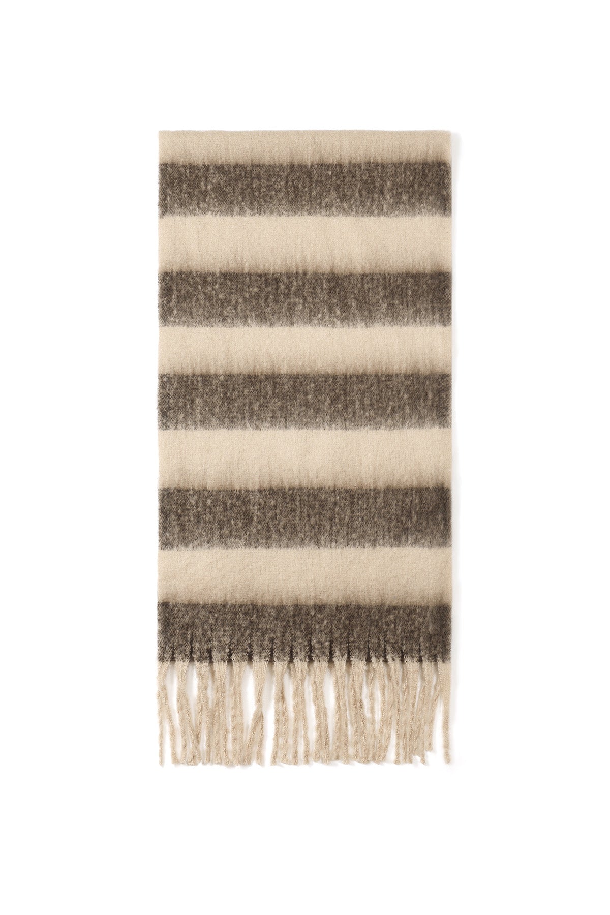 Kuscheliger Streifenschal in Creme-Braun mit Fransen, 50x180cm