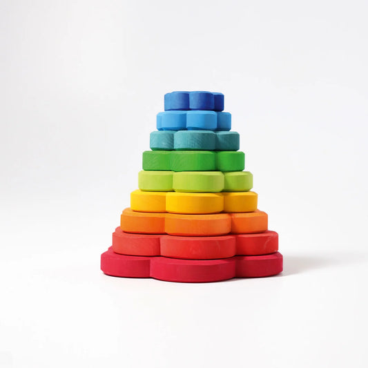 Blumen Scheibenturm von Grimm's als klassischer Stapelturm – Montessori Holzspielzeug Geschenk zum Geburtstag ab 1 Jahr