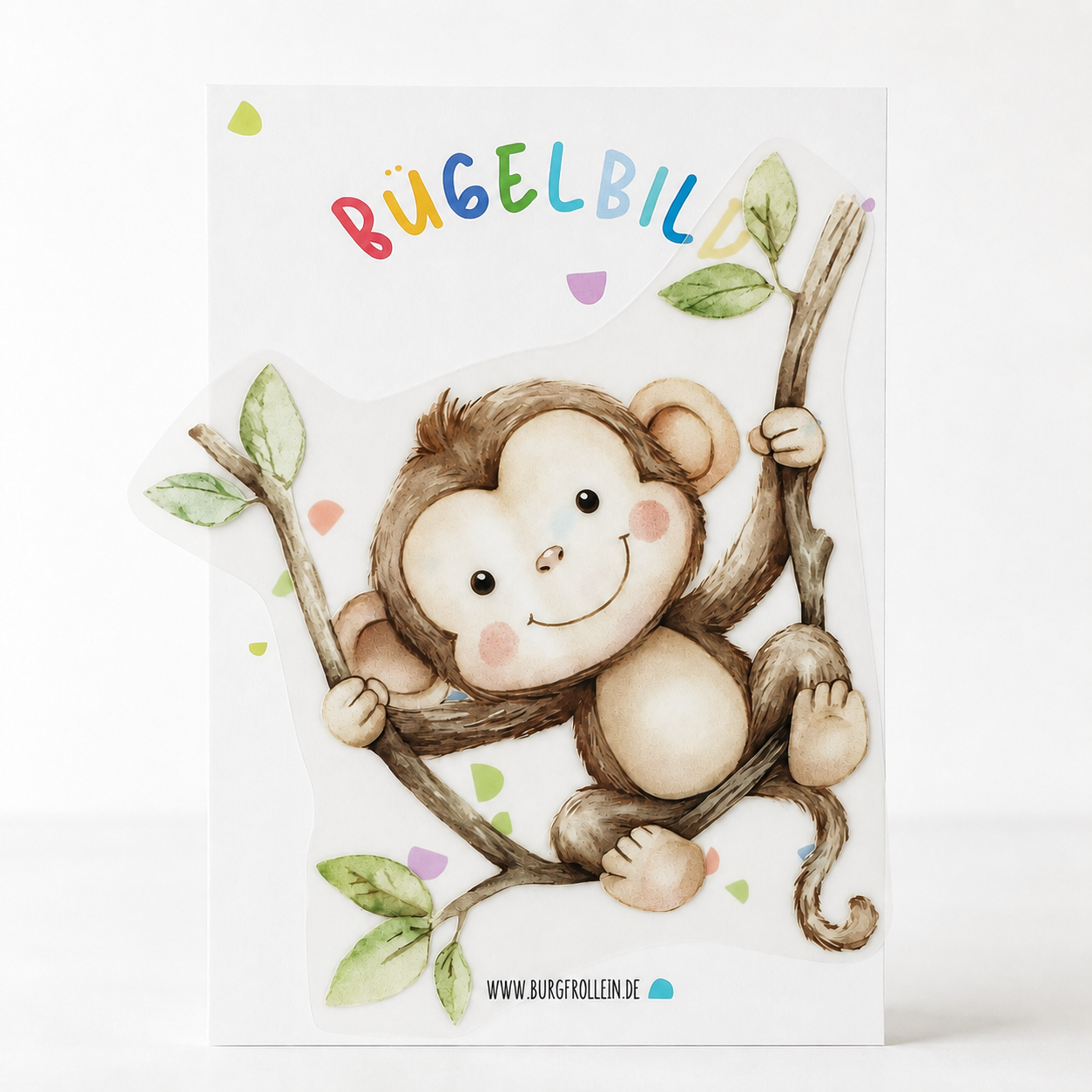 Bügelbild "Affe" zum Aufbügeln (A6) – Tier-Aufbügelmotiv für Kinderkleidung von Burgfrollein