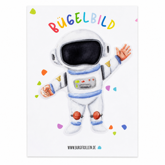 Bügelbild "Astronaut" zum Aufbügeln (A6) – Weltall-Aufbügelmotiv für Kinderkleidung von Burgfrollein