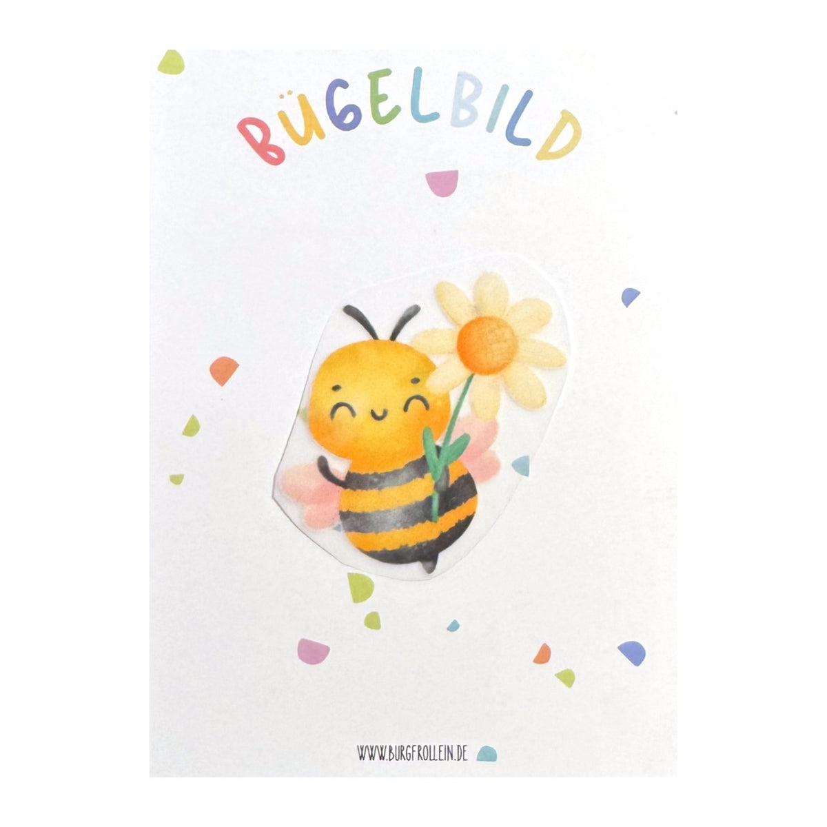 Bügelbild "Biene mit Blume" zum Aufbügeln (A6) – Aufbügelmotiv von Burgfrollein