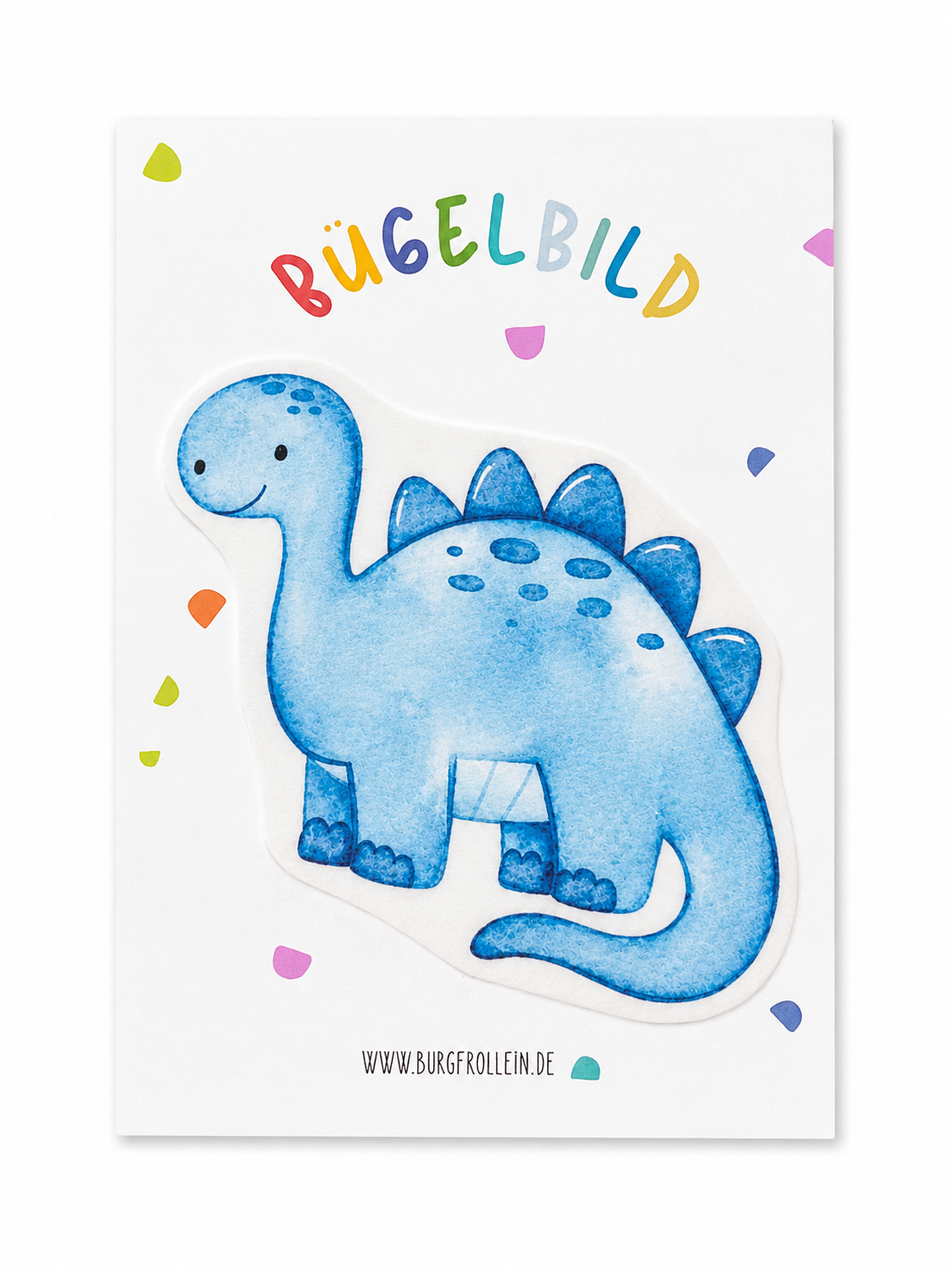 Bügelbild „Blauer Dinosaurier" (Stegosaurus, A6) zum Aufbügeln auf Shirts, Pullover oder Kita-Beutel – tolles Geschenk für kleine Dino-Fans zum Kindergeburtstag