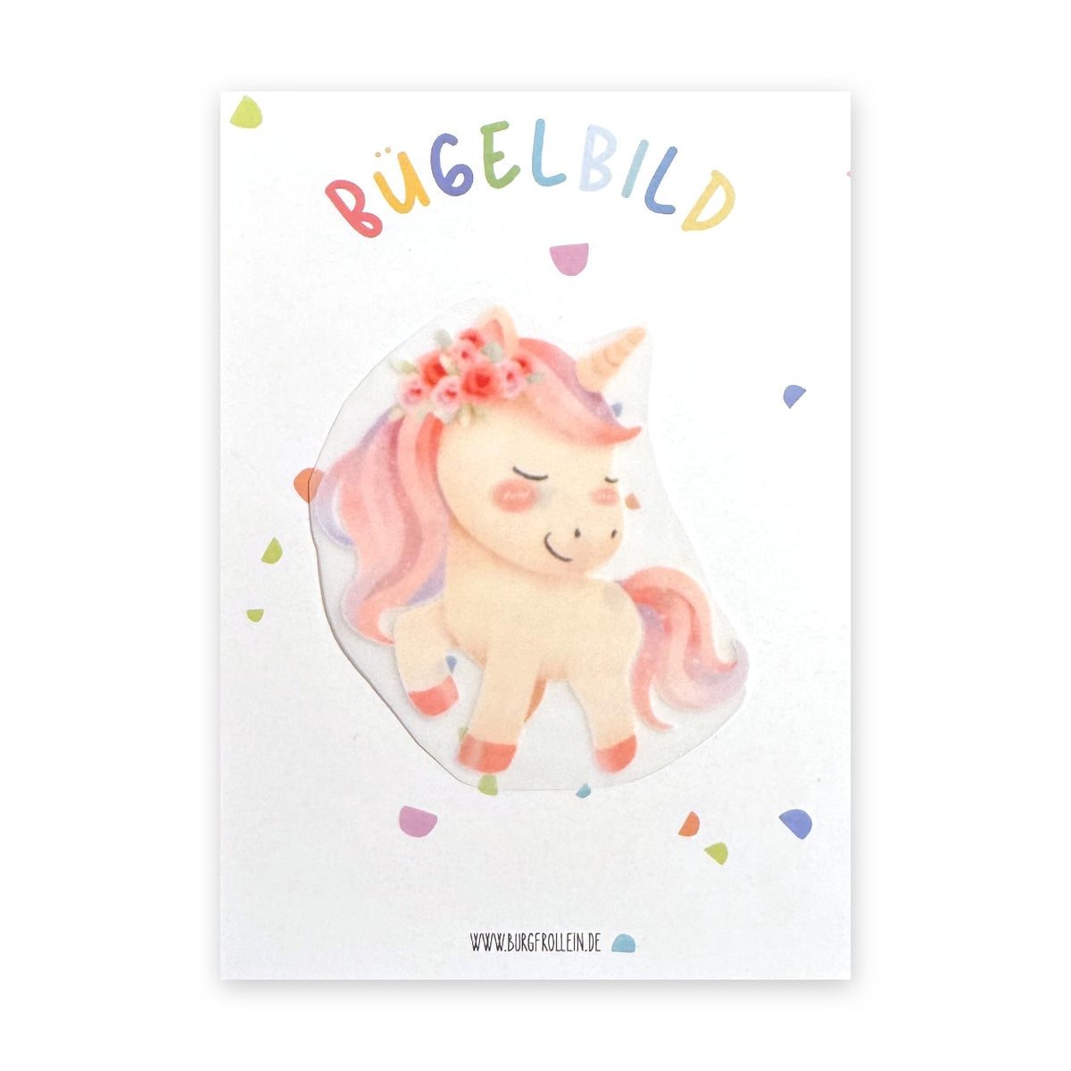 Bügelbild "Einhorn mit Blumen" zum Aufbügeln (A6) – Einhorn-Aufbügelmotiv für Kinderkleidung von Burgfrollein