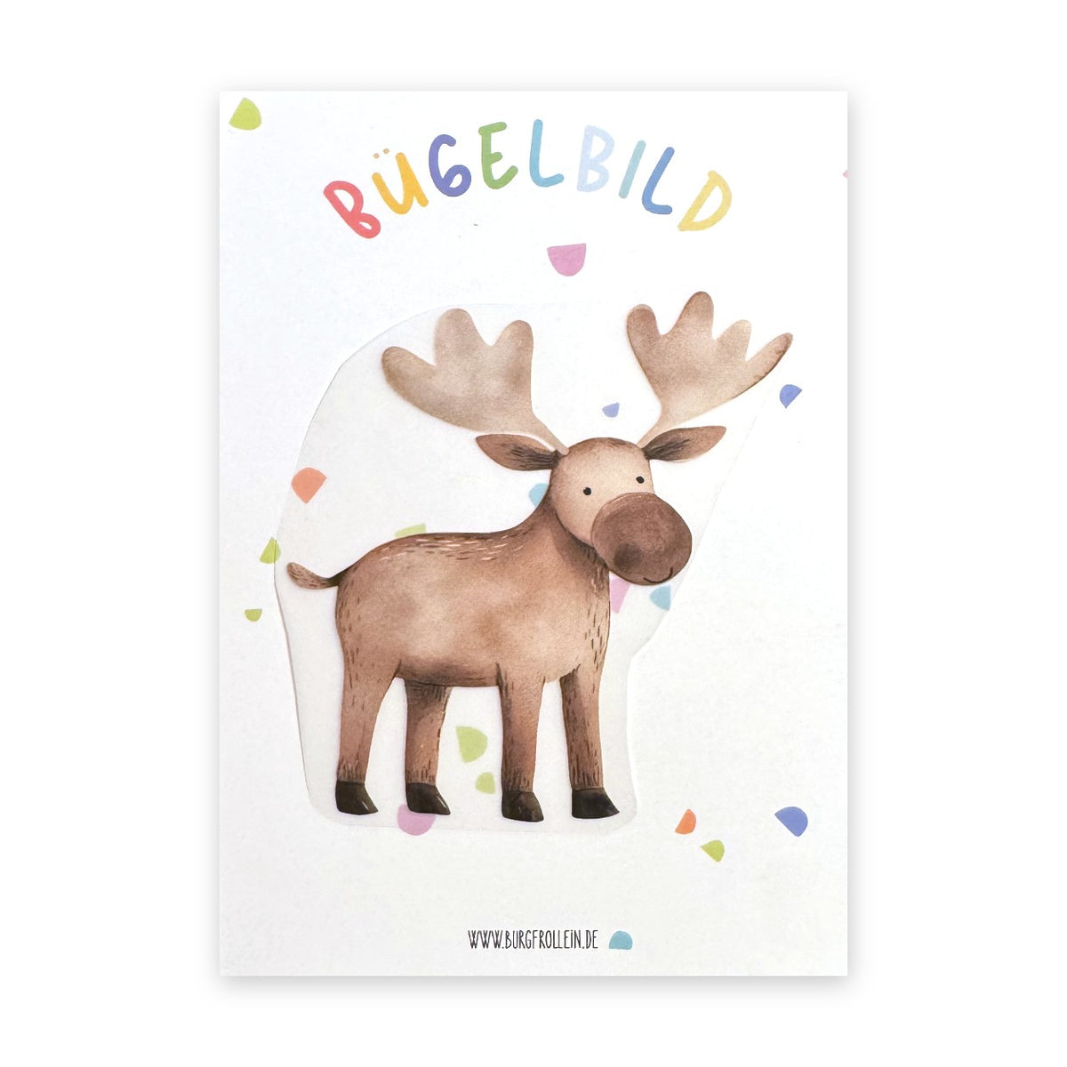 Bügelbild "Elch" zum Aufbügeln (A6) – Waldtier-Aufbügelmotiv für Kinderkleidung von Burgfrollein