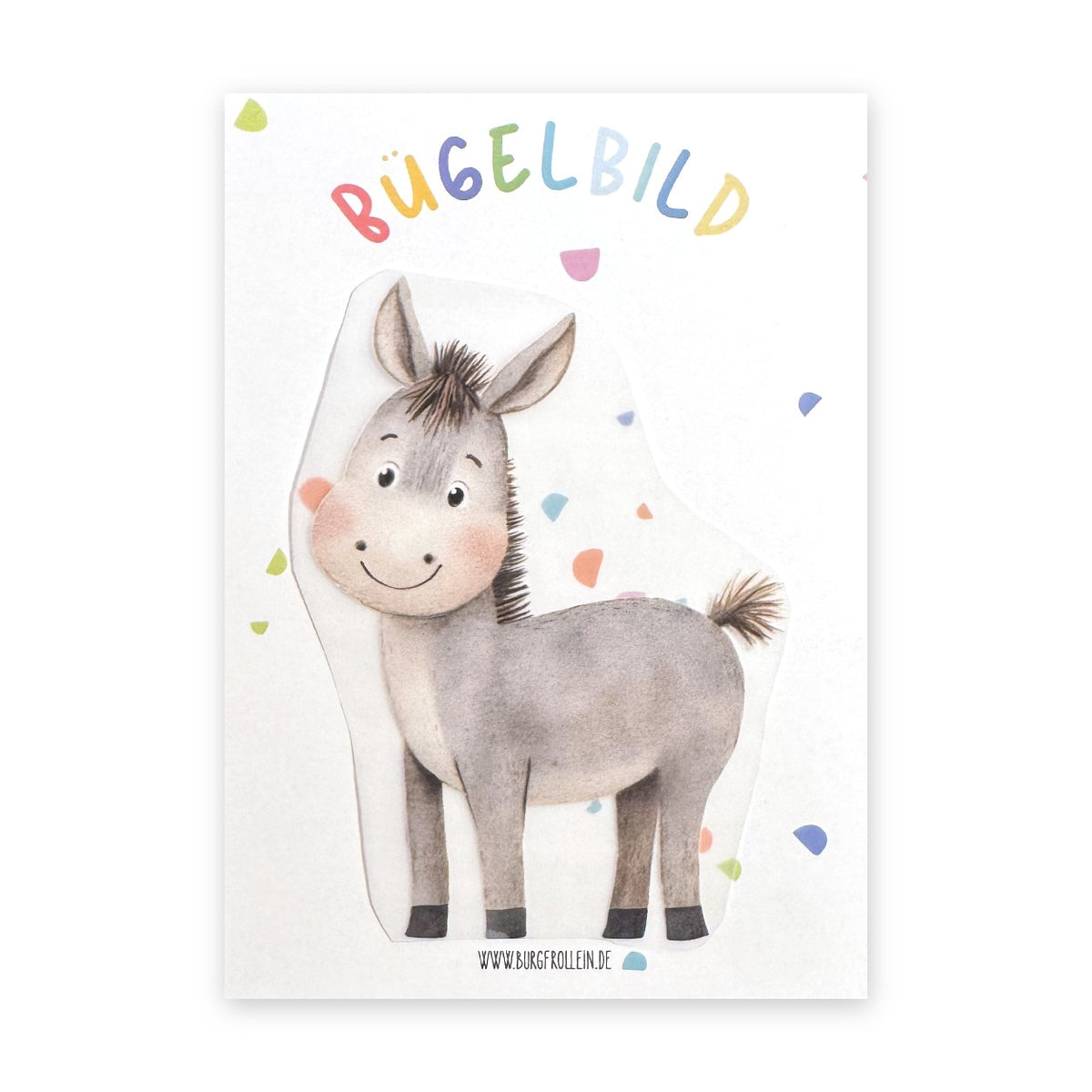 Bügelbild "Esel" zum Aufbügeln (A6) – Bauernhof-Aufbügelmotiv für Kinderkleidung von Burgfrollein