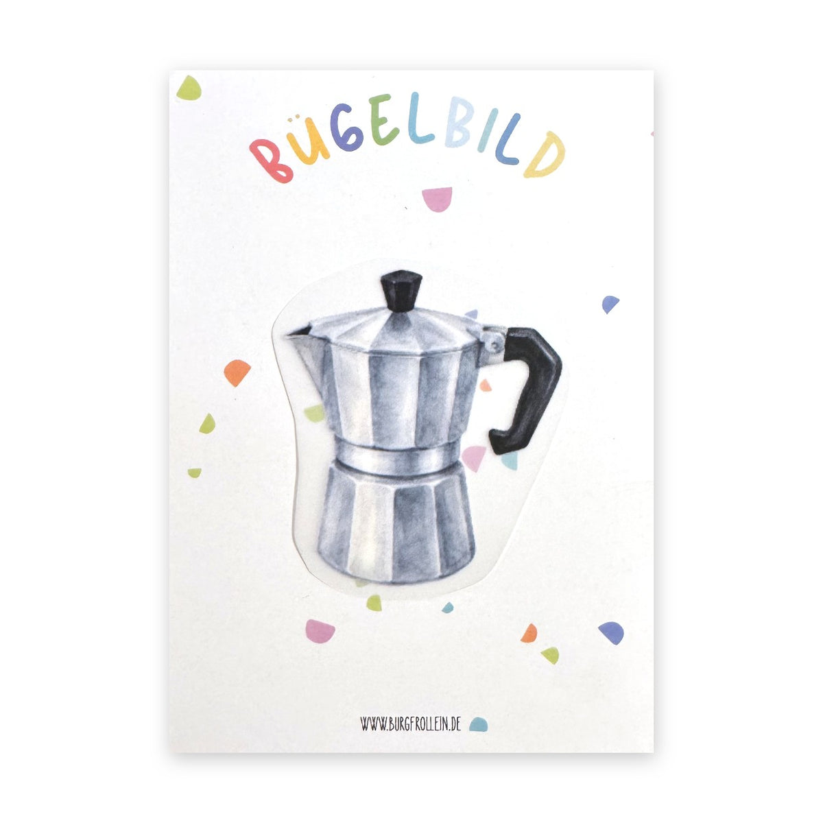Bügelbild "Espressomaschine" zum Aufbügeln (A6) – Café-Aufbügelmotiv für Shirts und Taschen, Geschenkidee für Kaffeeliebhaber von Burgfrollein