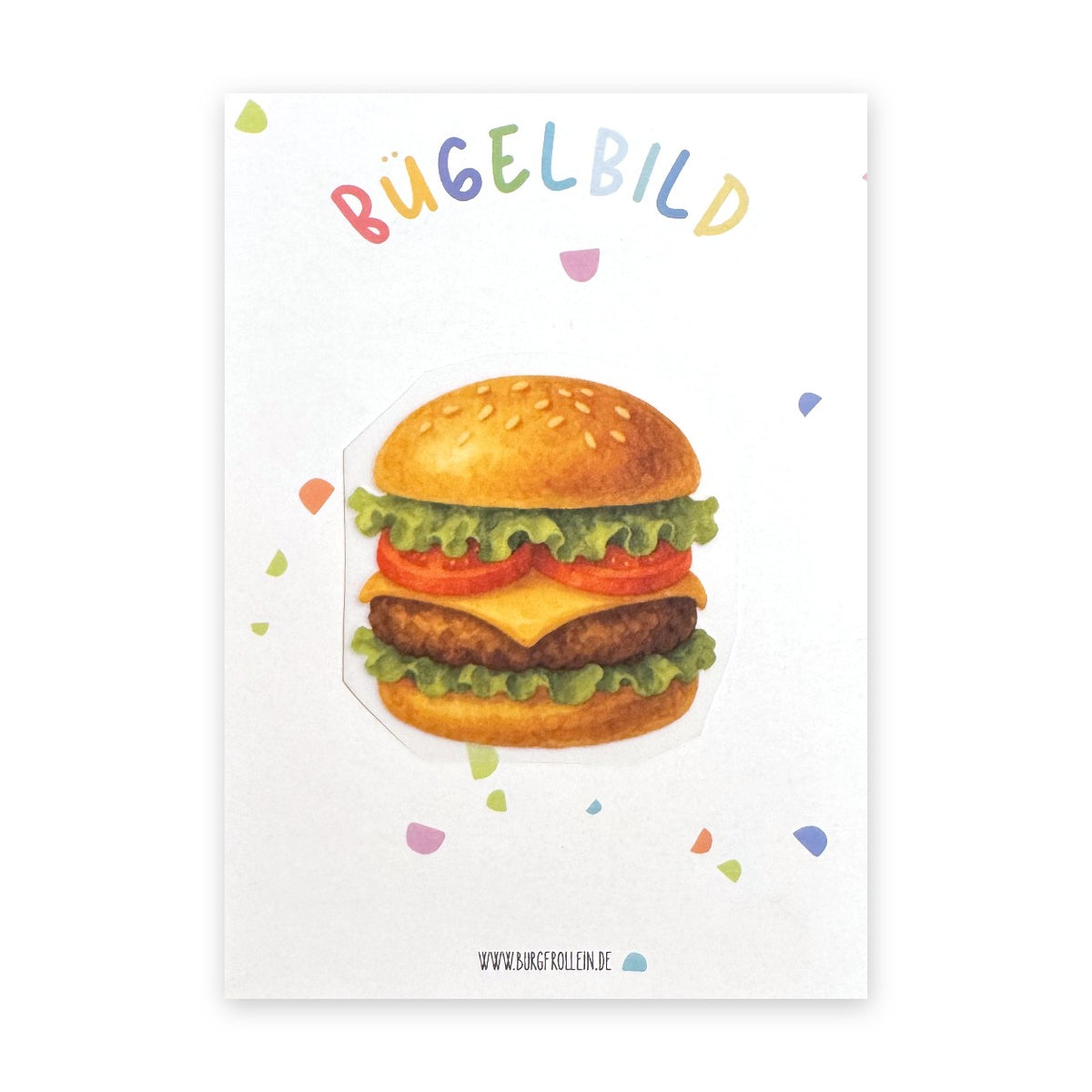 Bügelbild "Hamburger" zum Aufbügeln (A6) – Food-Aufbügelmotiv für Kinderkleidung von Burgfrollein