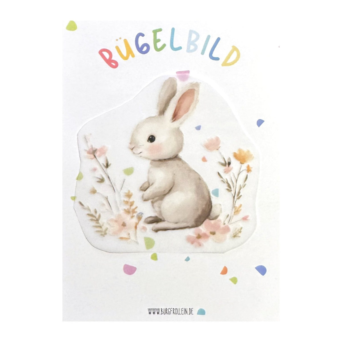 Bügelbild "Hase mit Blumen" zum Aufbügeln (A6) – Aufbügelmotiv von Burgfrollein