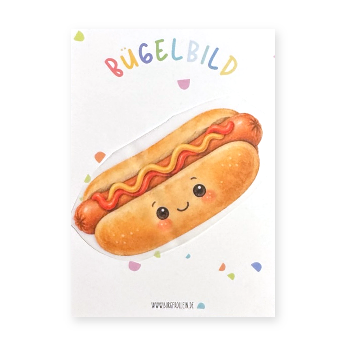Bügelbild "Hotdog" zum Aufbügeln (A6) – Food-Aufbügelmotiv für Kinderkleidung von Burgfrollein