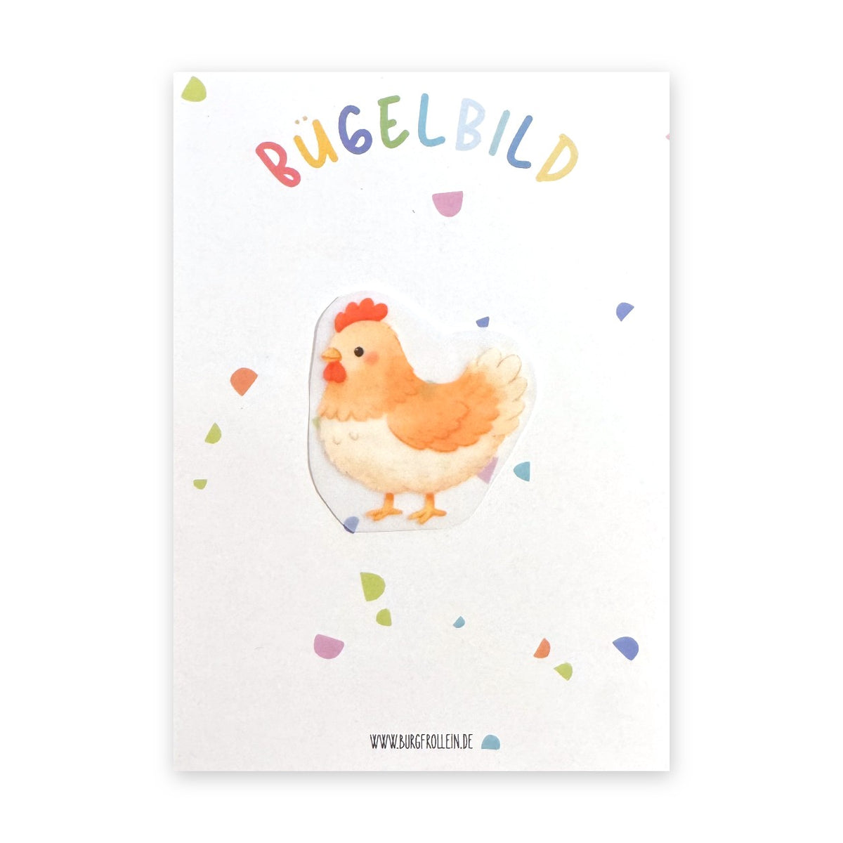 Bügelbild "Huhn orange" zum Aufbügeln (A6) – Bauernhof-Aufbügelmotiv für Kinderkleidung von Burgfrollein