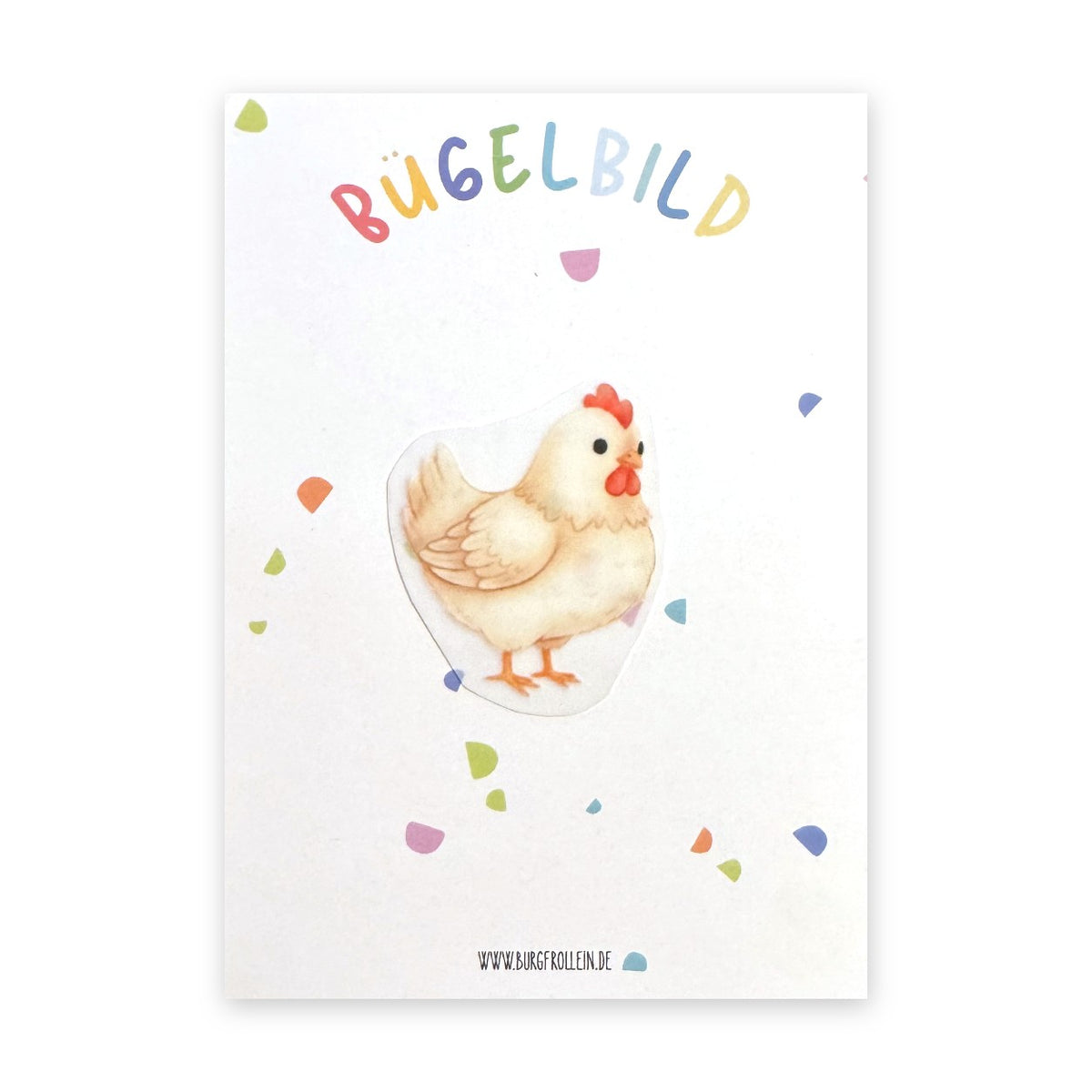 Bügelbild "Huhn weiß" zum Aufbügeln (A6) – Bauernhof-Aufbügelmotiv für Kinderkleidung von Burgfrollein