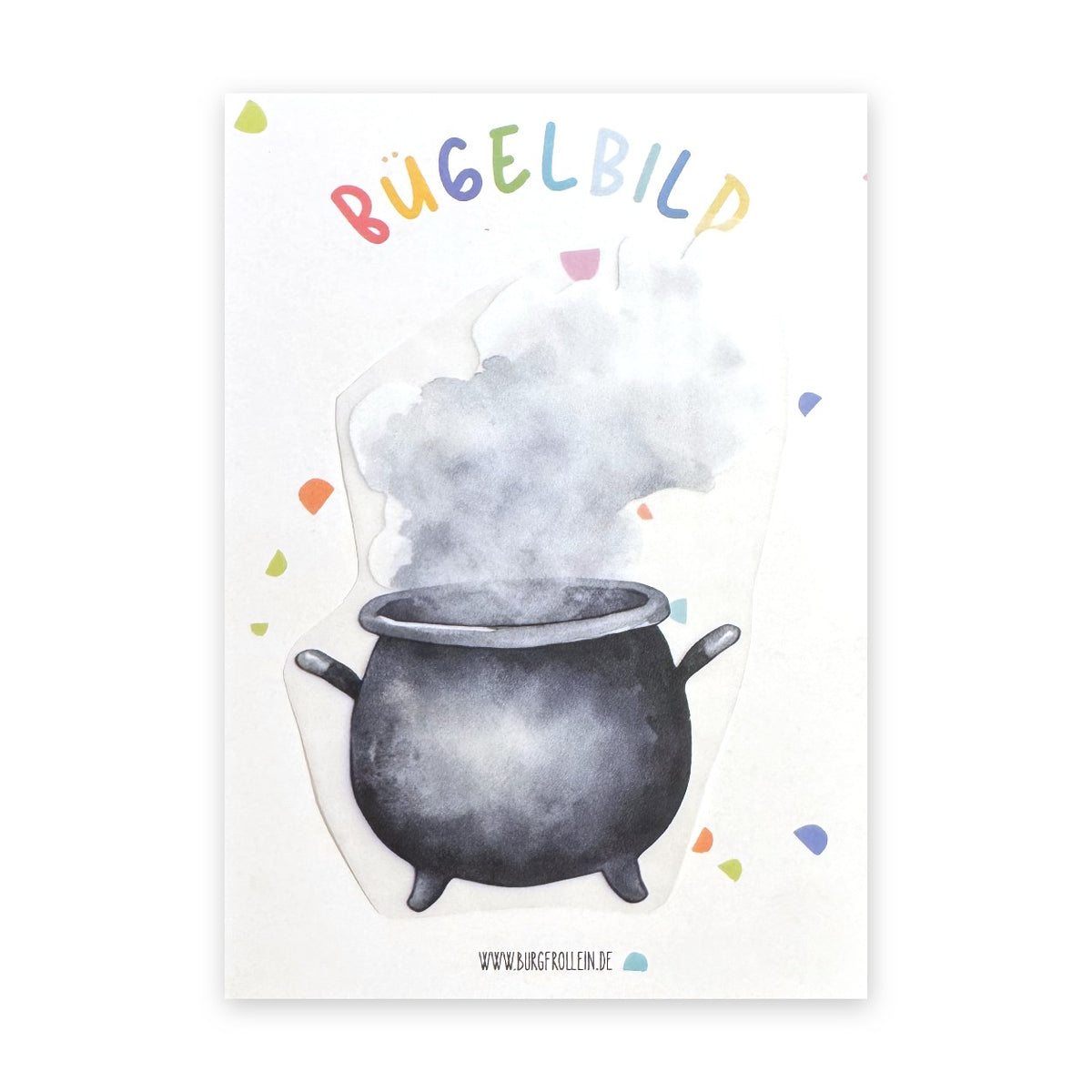 Bügelbild "Kessel mit Rauch" zum Aufbügeln (A6) – Zauber-Aufbügelmotiv für Kinderkleidung, Geschenkidee für kleine Zauber-Fans von Burgfrollein