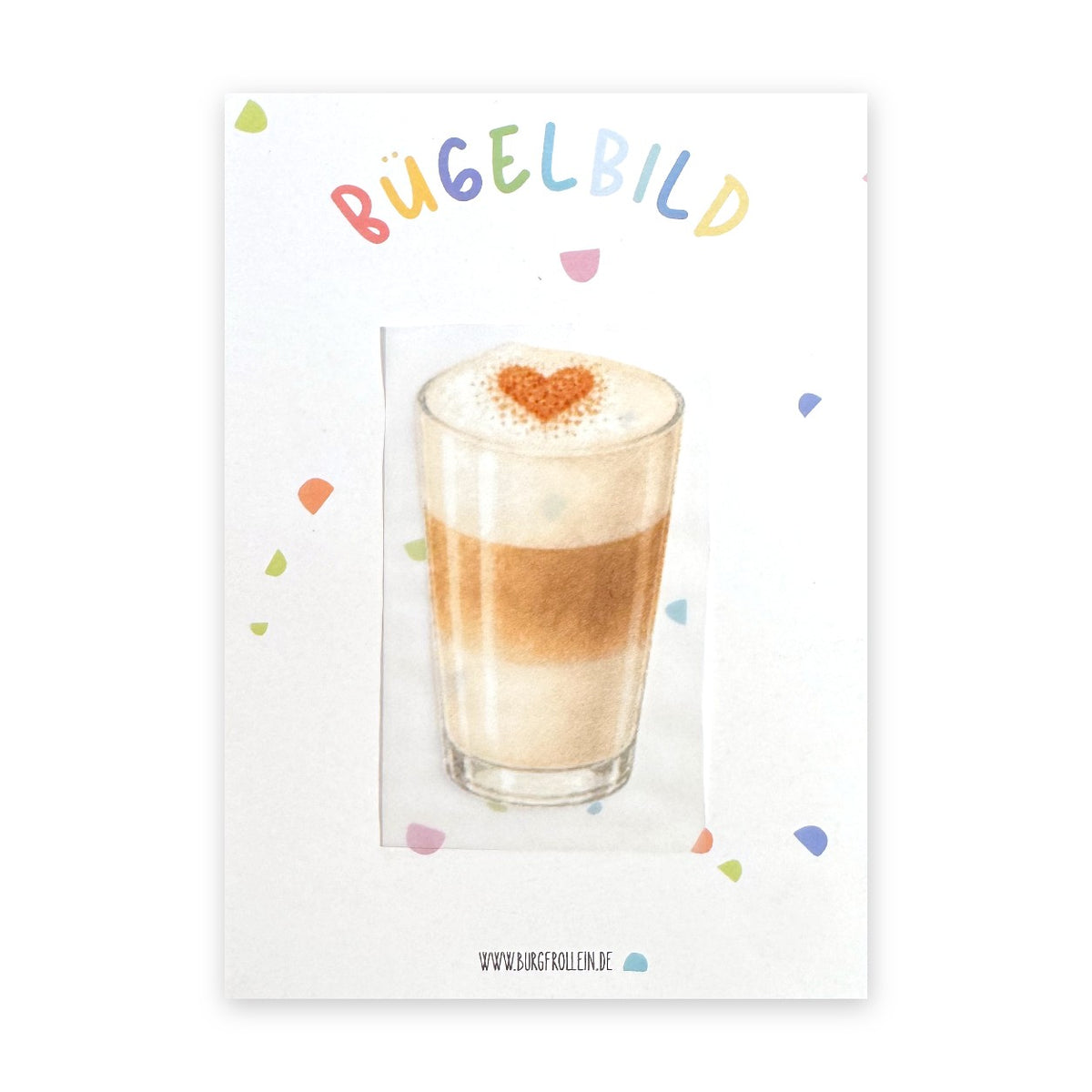 Bügelbild "Latte Macchiato" zum Aufbügeln (A6) – Café-Aufbügelmotiv für Shirts und Taschen, Geschenkidee für Kaffeeliebhaber von Burgfrollein